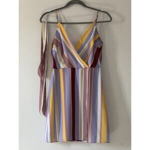 LULUS Cassie Lavender Multi Stripe Surplice Mini Dress J.O.A. - Size S
